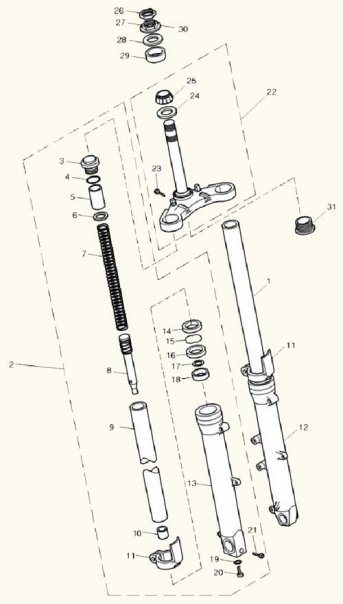 Exploded diagramme of Bonneville & T00 front forks